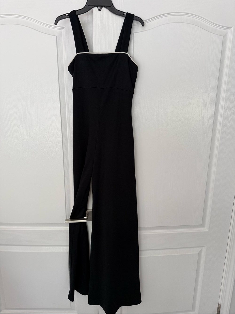 Vintage Black Jumpsuit with White Piping Overcoat and Tie Waist - Picture 6 of 6